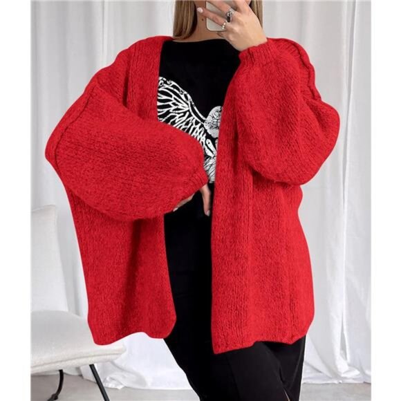 Womens Oversized Cardigan Sweaters Red - Picture 6 of 6